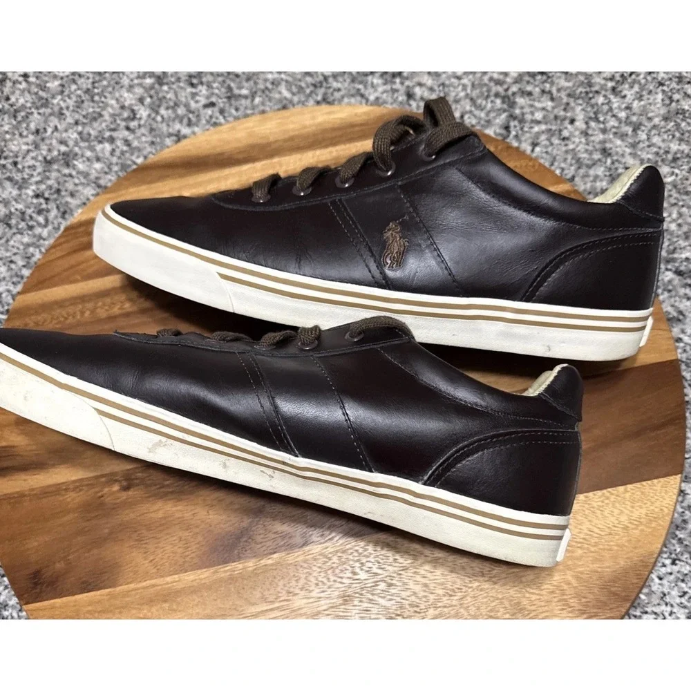 Polo‎ Ralph Lauren Hanford Brown Leather Casual Sneakers Mens Sz 15D Super Clean